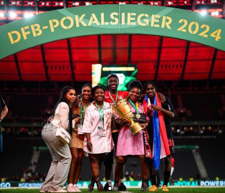 Bernice Frimpong and family celebrating Jeremie Frimpong victory